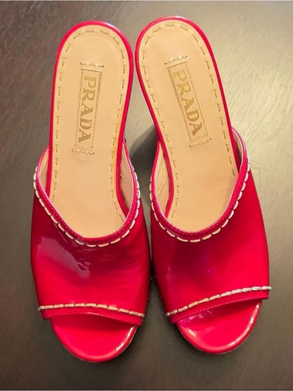 Prada Red Patent Open-Toe Slide Mules